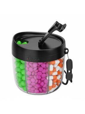 Portable Pill Dispenser, 7 Compartments, Anti-Mix Pill Organizer (Black)